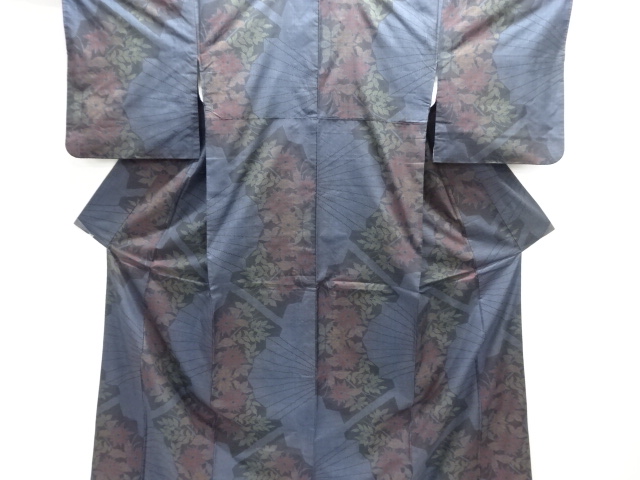JAPANESE KIMONO / DORO OSHIMA TSUMUGI (5 maruki) / WOVEN FLORAL ARABESQUE